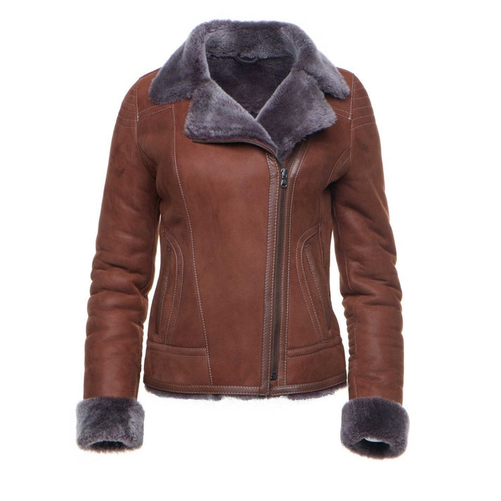 Women's Dark Brown Fur Biker Leather Jacket