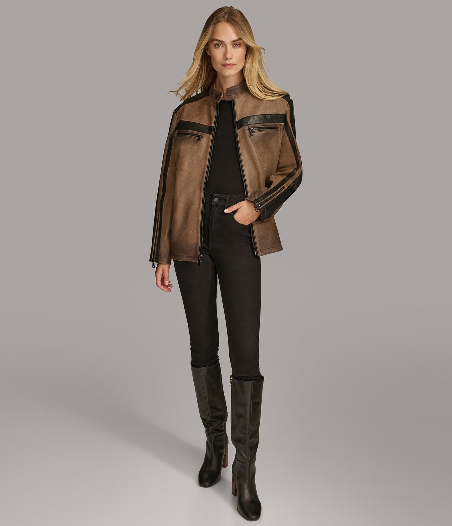 Women's Distressed Cafe Racer Leather Jacket In Brown - Arcane Fox