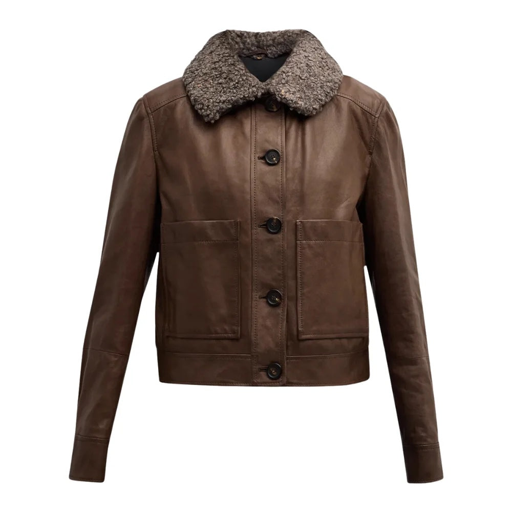Women's Fur Collar Brown Leather Jackets