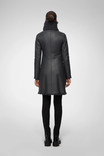Women's Fur Shearling Leather Coat In Matte Black Arcane Fox