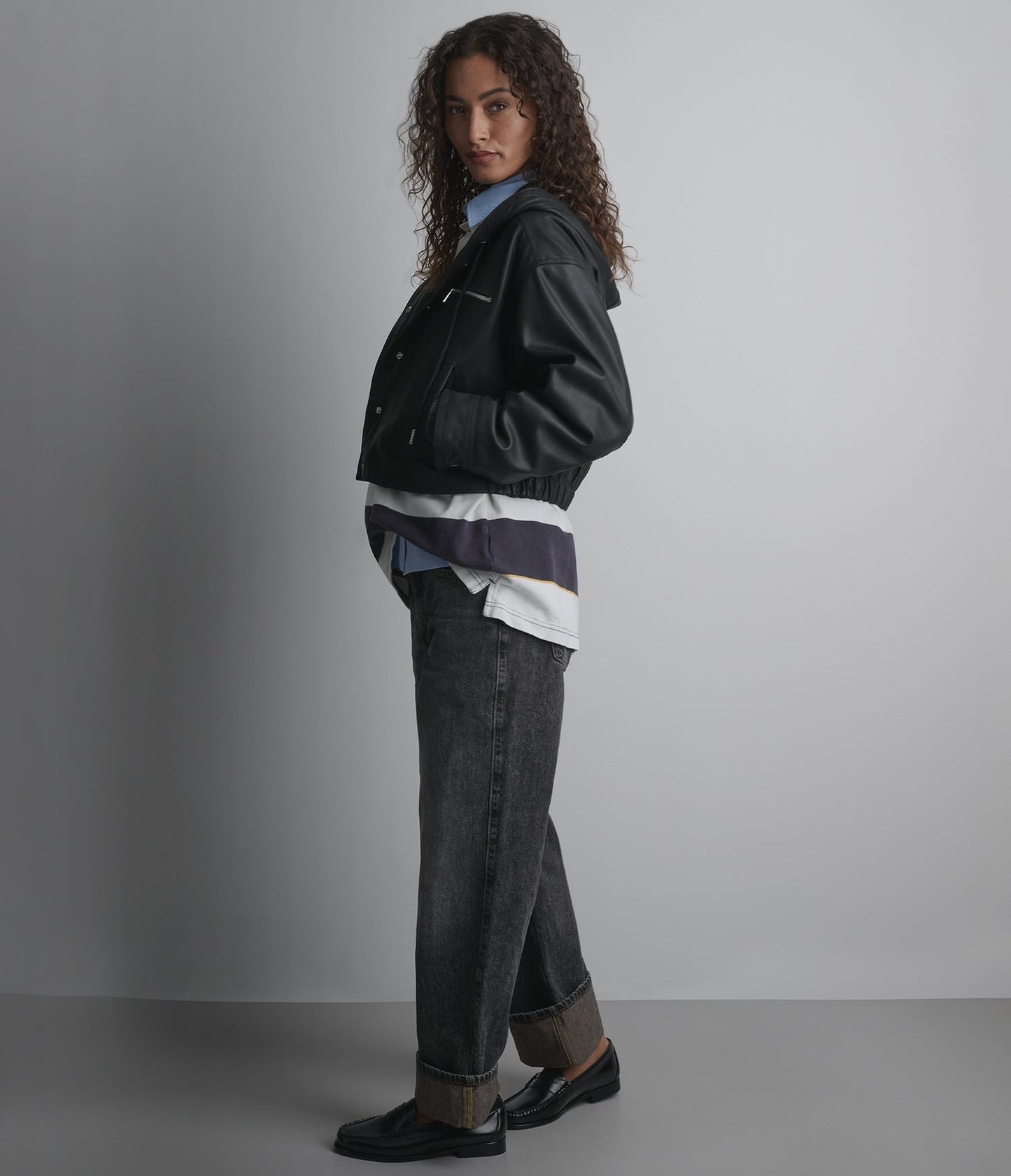 Women's Hooded Black Cropped Leather Jacket