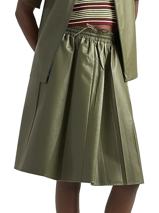 Women's Khaki Mini Leather Skirt