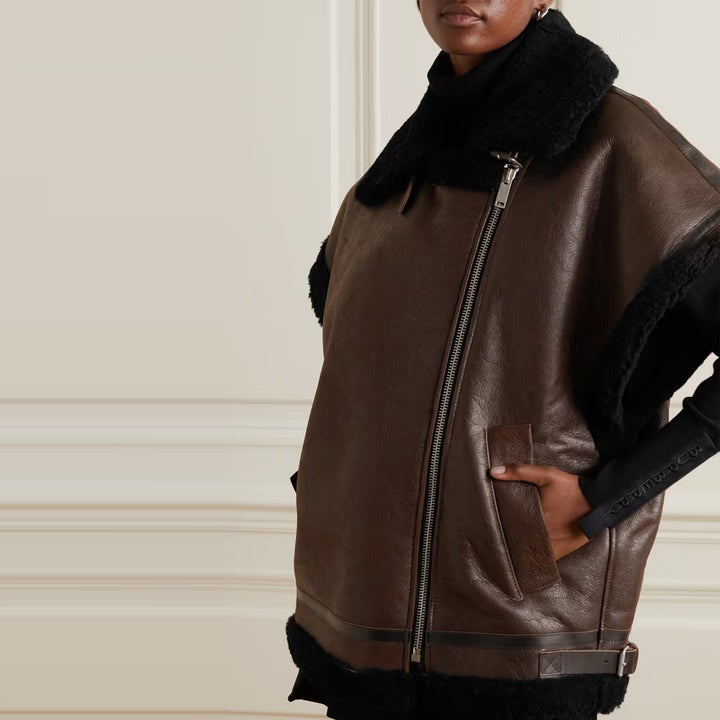 Arcane Fox - Women's Leather Shearling Vest In Chocolate Brown