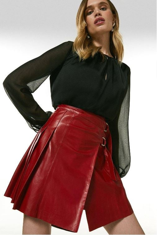 Women's Mini Red Leather Skirt