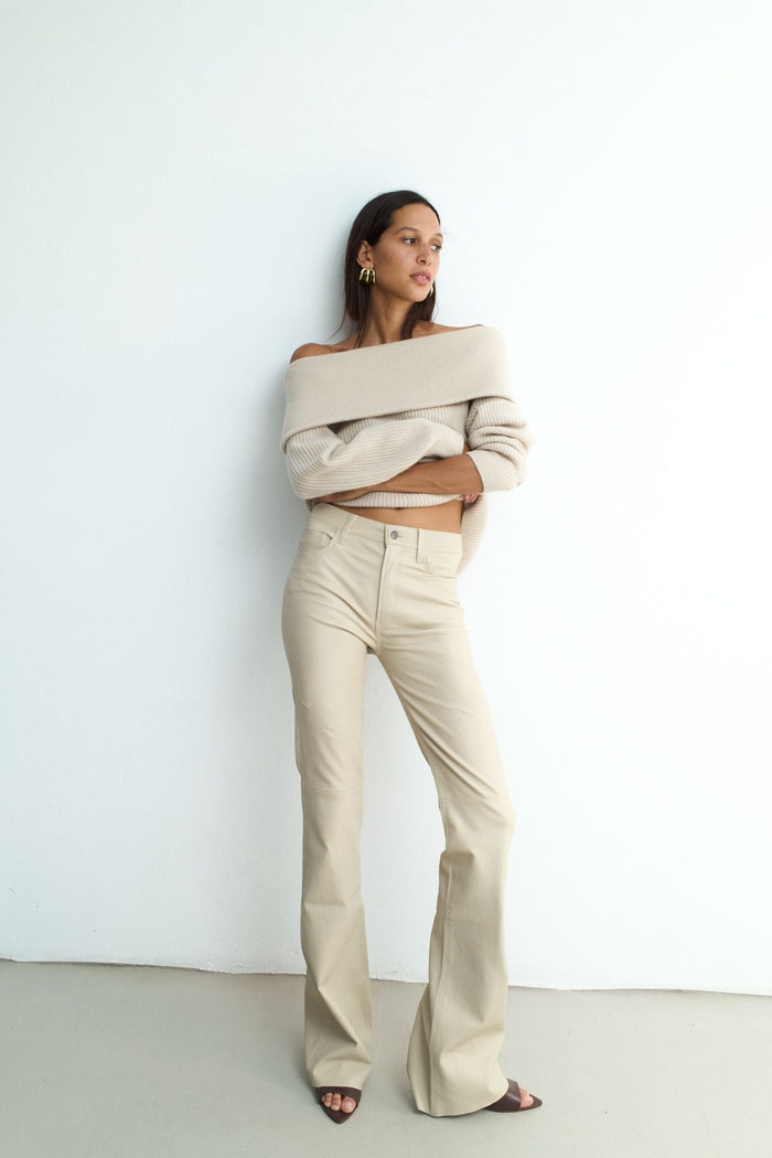 Women's Off White Leather Biker Pant