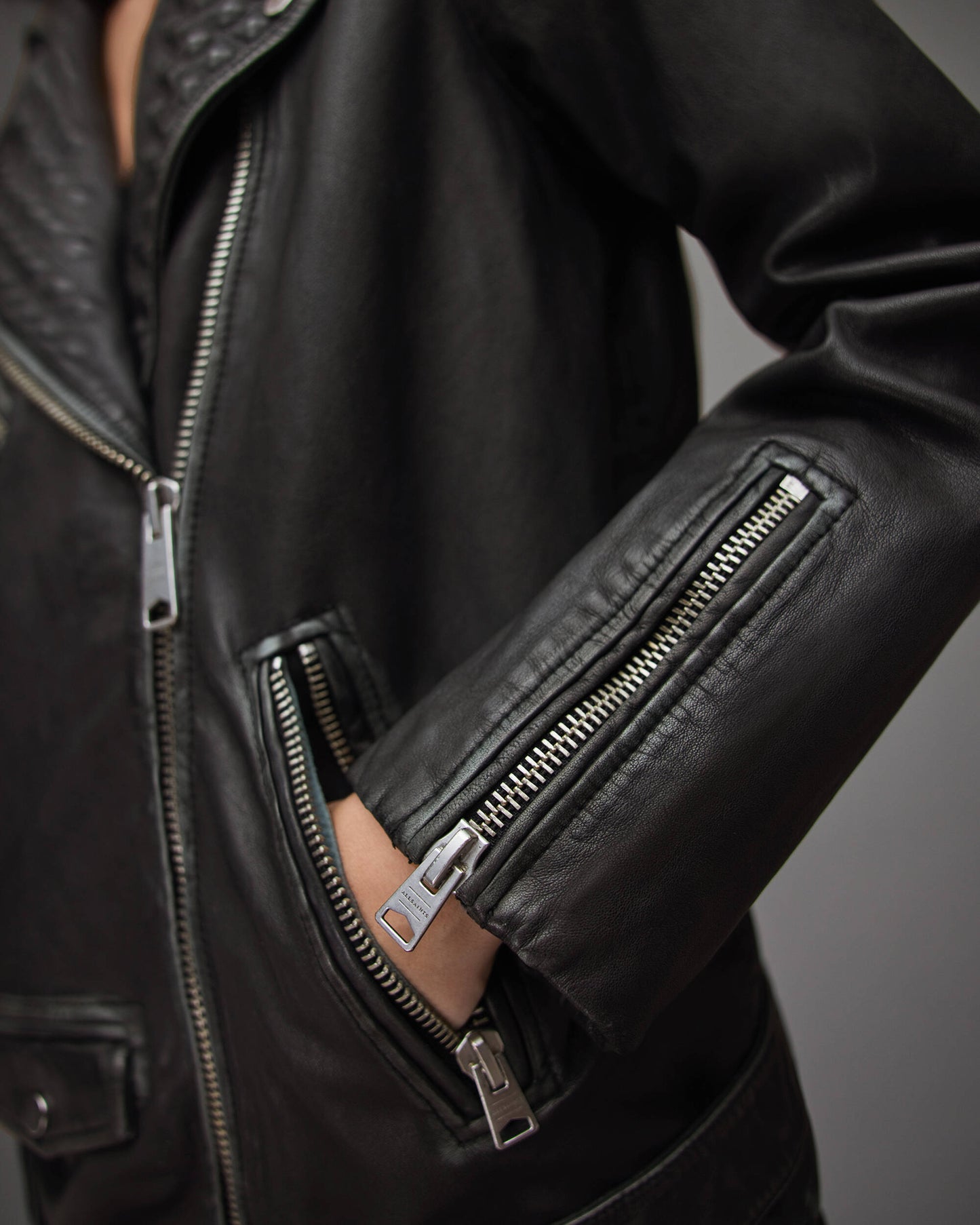 Arcane Fox - Women's Punk Biker Leather Jacket In Black With Belt