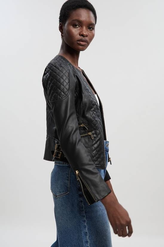 Women's Quilted Black Motorcycle Leather Jacket - Arcane Fox