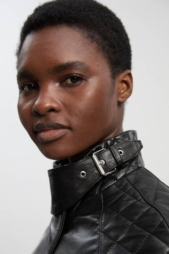 Women's Quilted Sleeves Black Leather Jacket - Arcane Fox