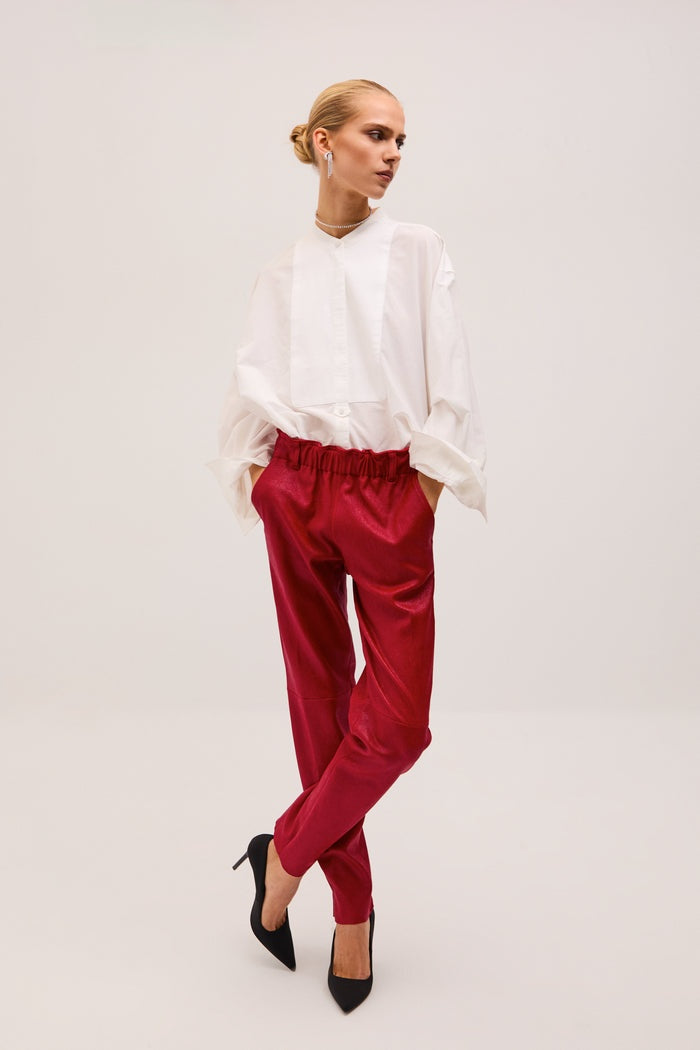 Women's Red Skinny Leather Pant