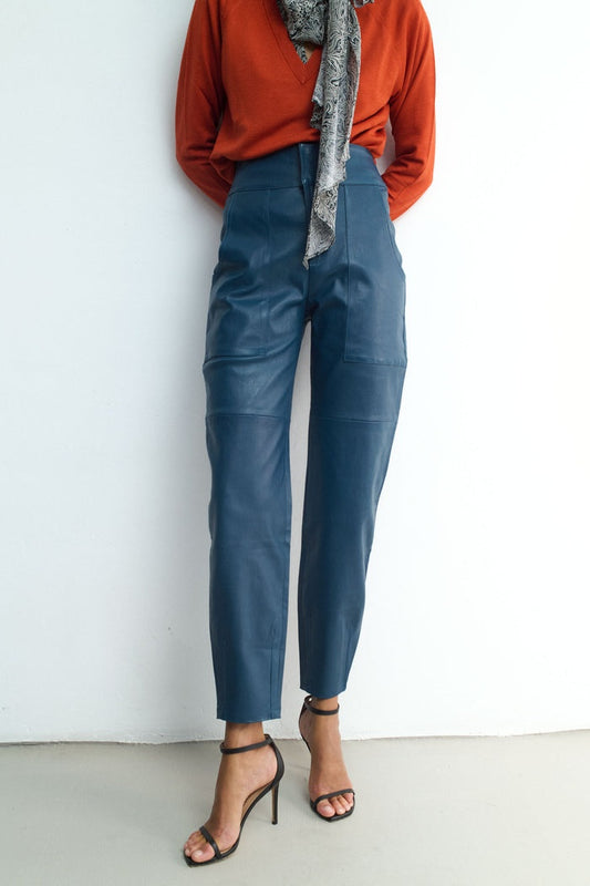 Women's Royal Blue Leather Pant