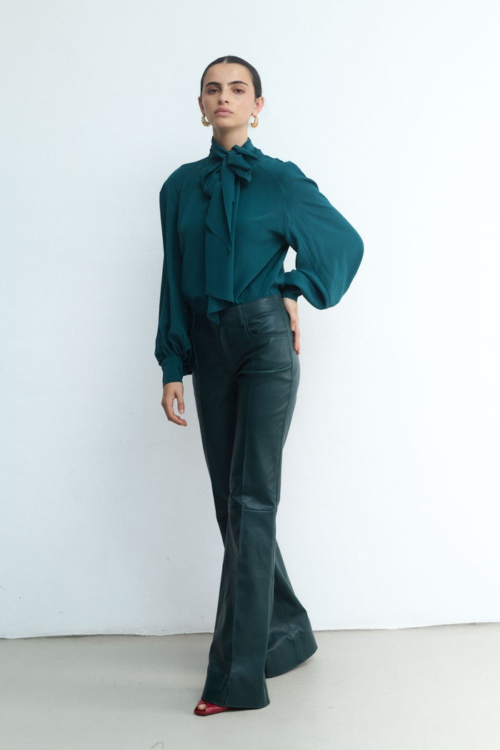 Women's See Green Leather Pant