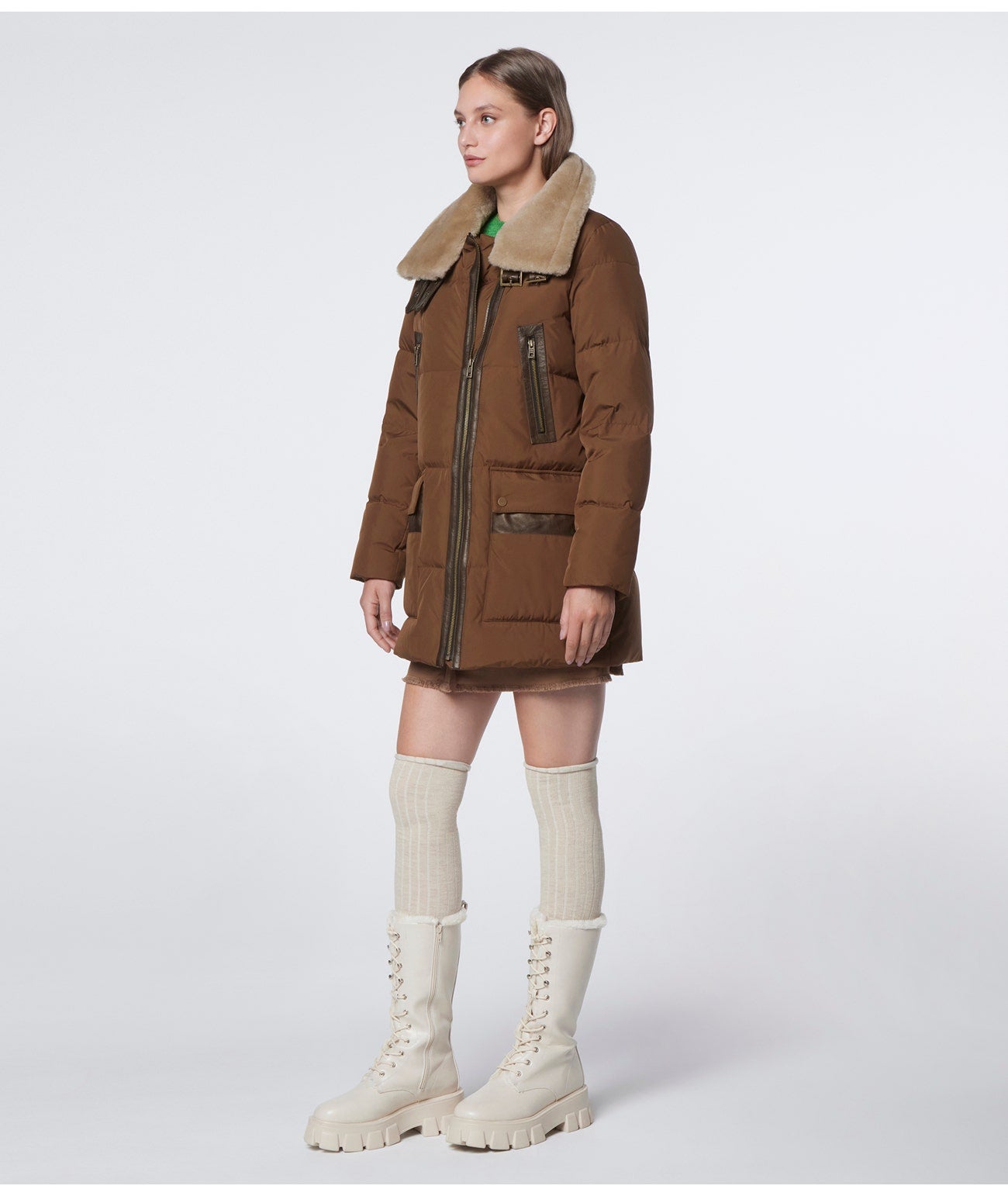 Women's Puffer Coat In Brown