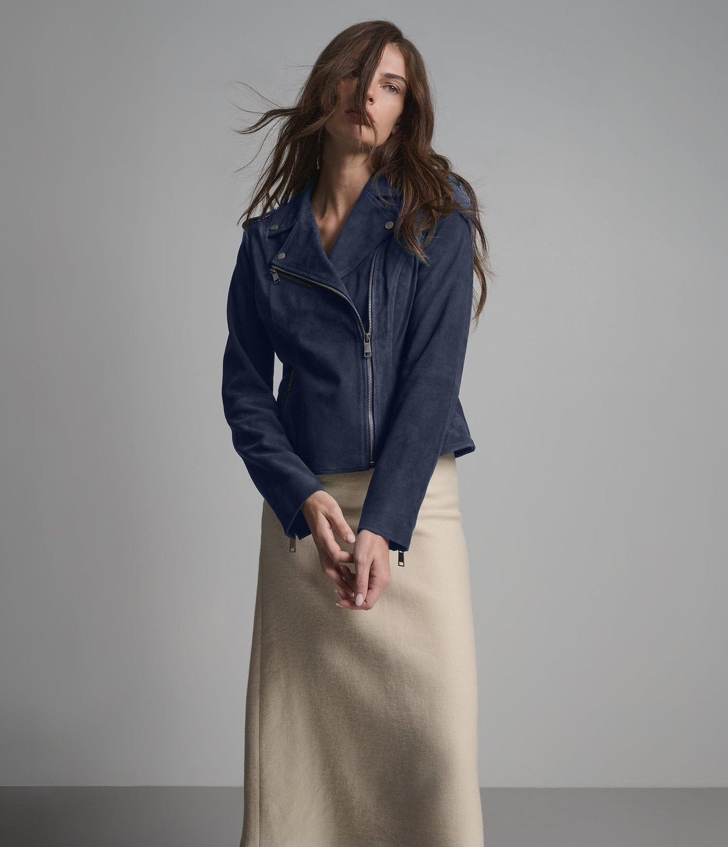 Women's Suede Biker Leather Jacket In Blue - Arcane Fox