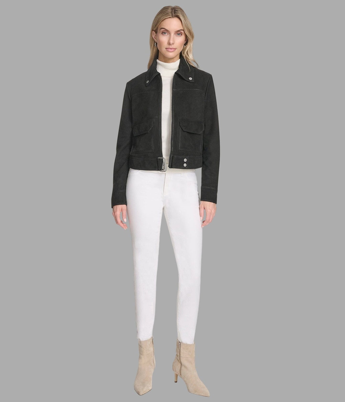 Women's Suede Harrington Leather Jacket In Black - Arcane Fox