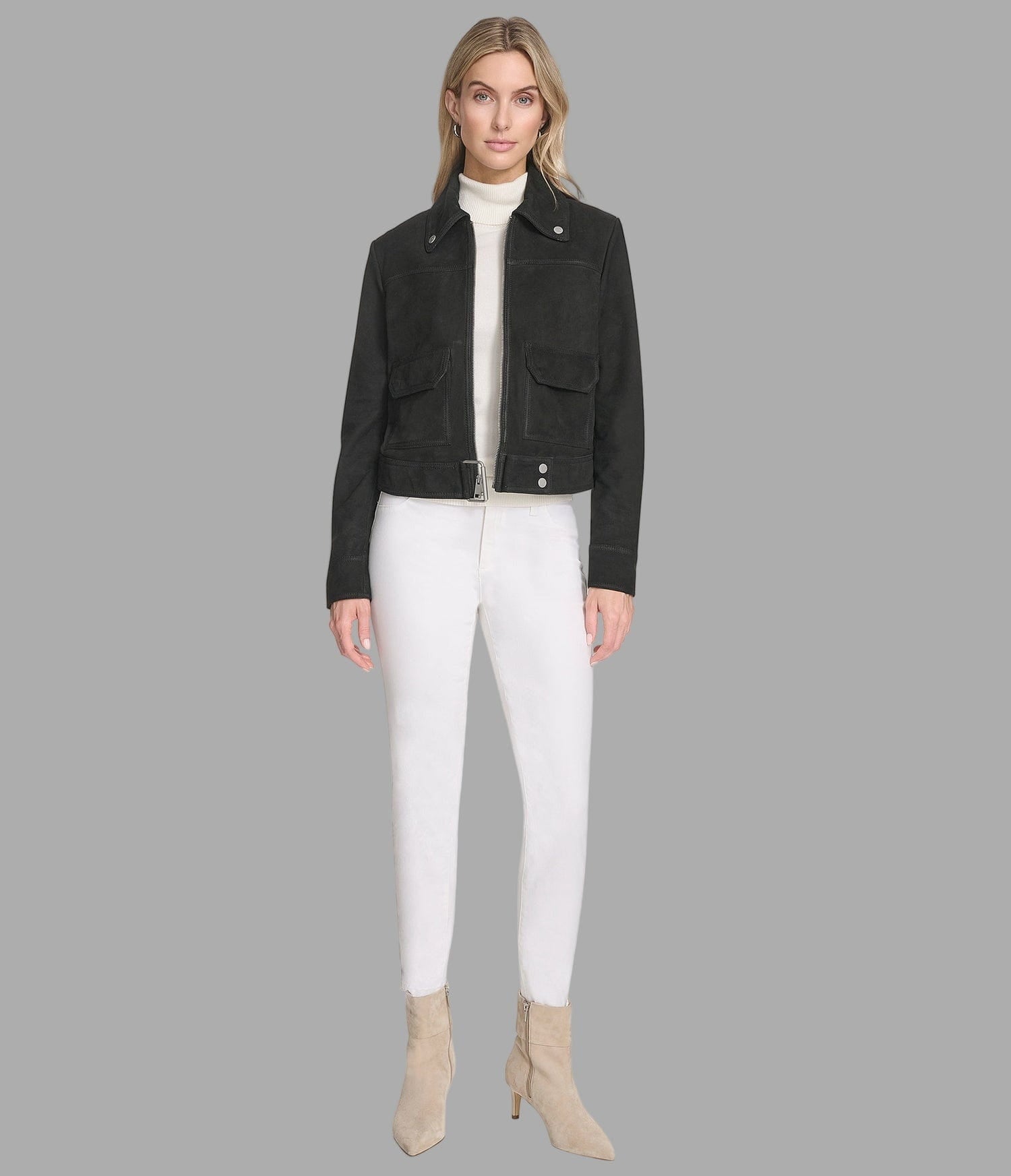 Women's Suede Harrington Leather Jacket In Black - Arcane Fox