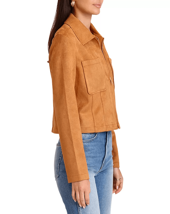 Women's Suede Harrington Leather Jacket In Brown