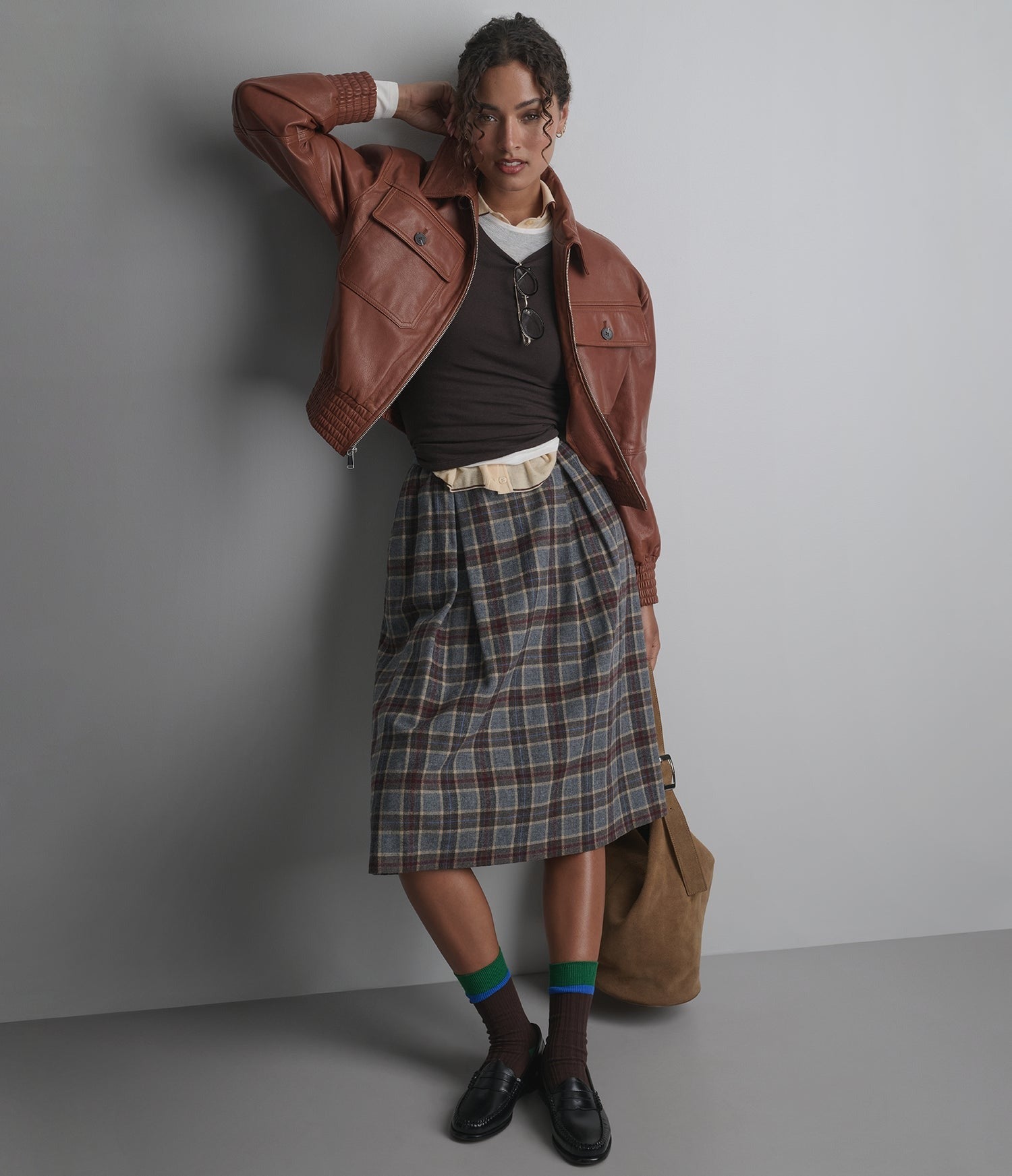 Women's Trucker Bomber Leather Jacket In Brown - Arcane Fox
