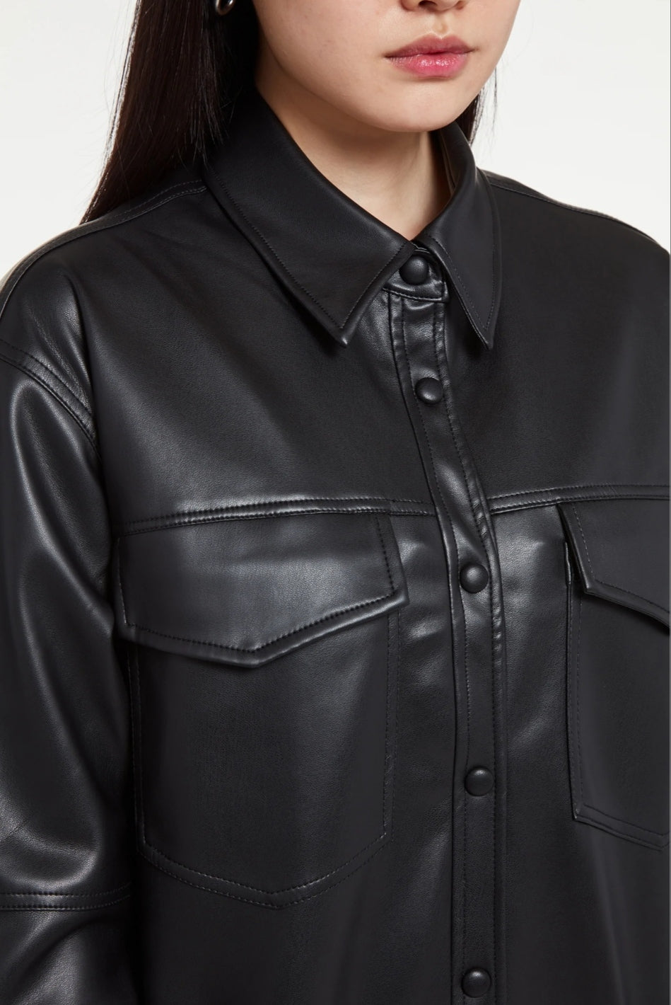 Women's Trucker Leather Shirt In Black