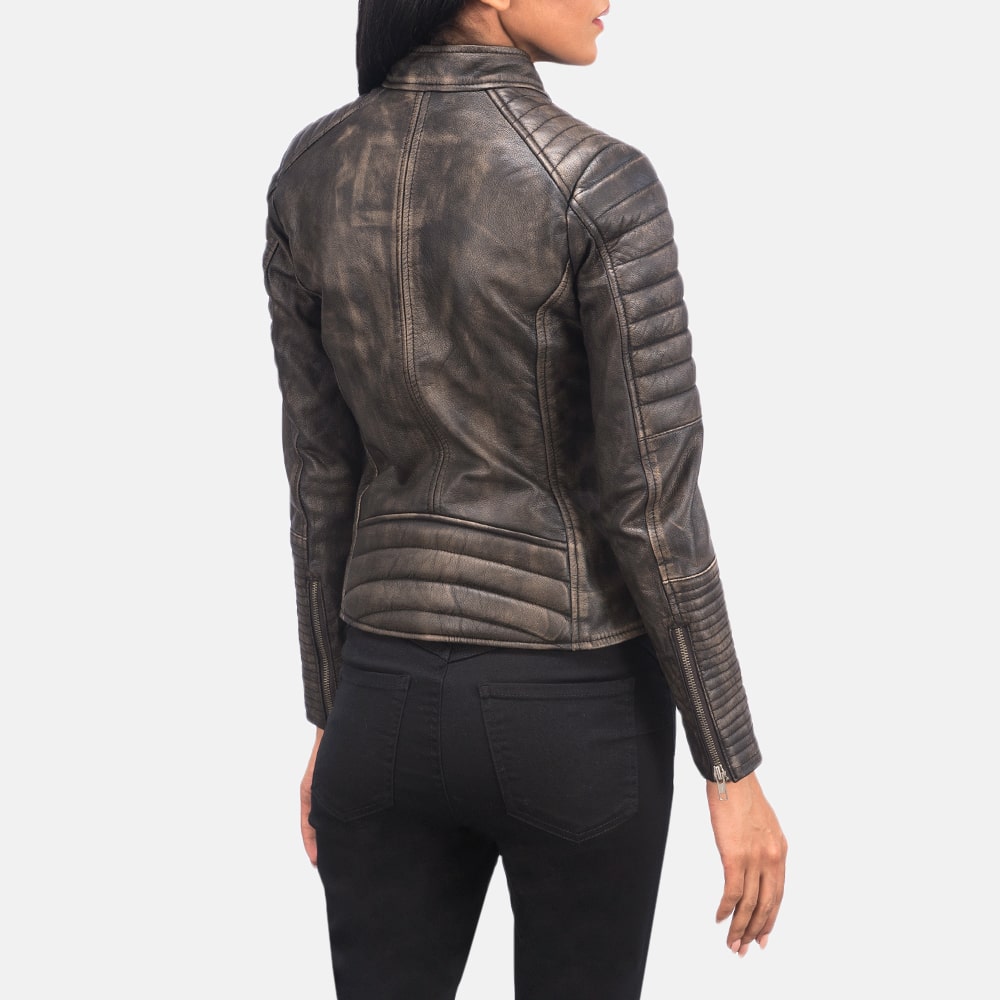 Women's Vintage Motorcycle Leather Jacket In Black