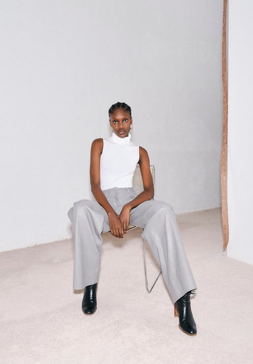 Women's Wide Leg Gray Leather Pant