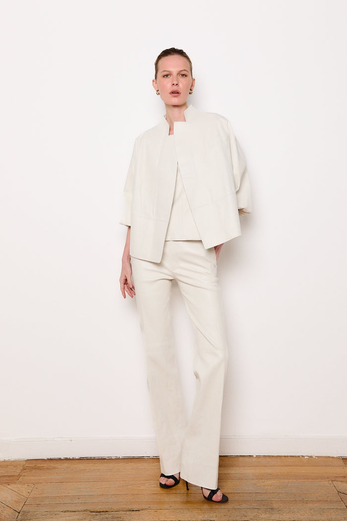 Women's Wide Leg White Leather Pant