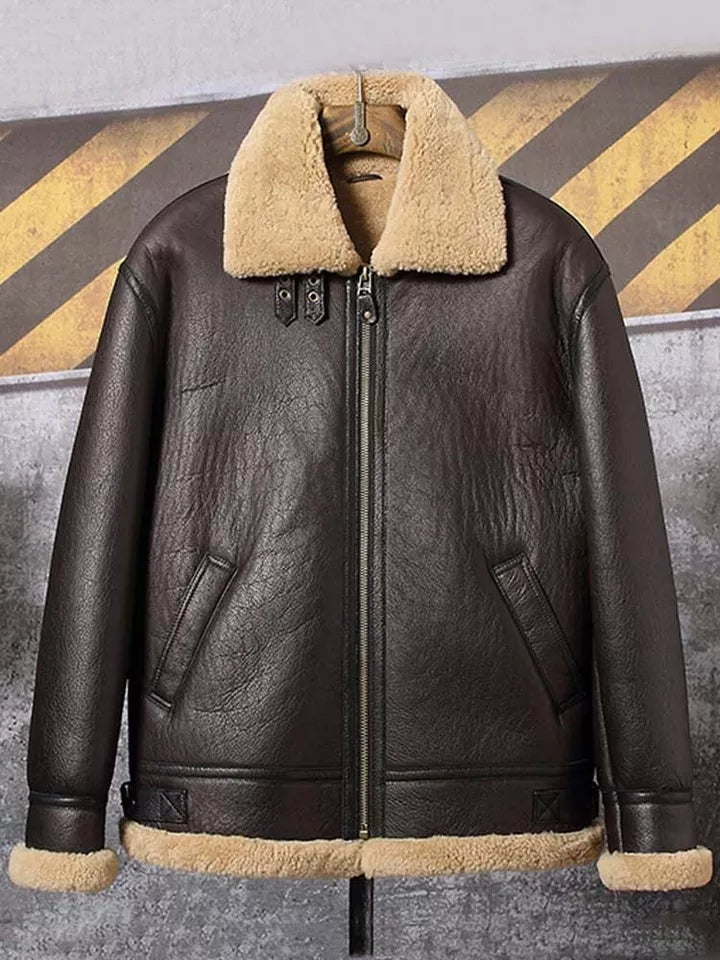Men's B7 Shearling Coffee Brown Leather Jacket