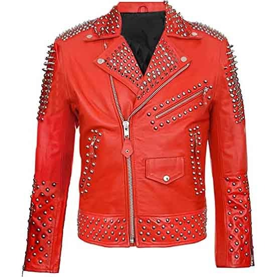 Men's Biker Punk Red Leather Jacket