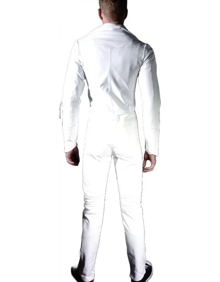 Men's Bodycon White Leather Jumpsuit