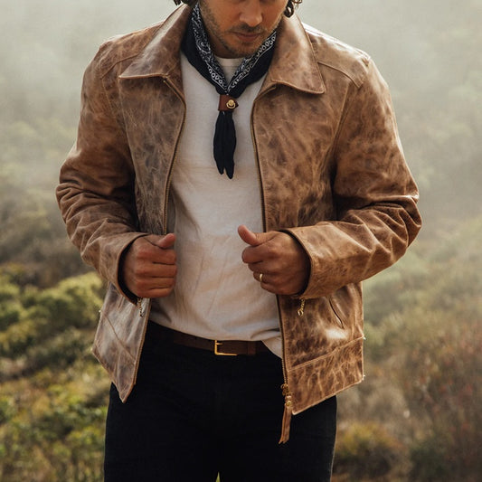 Men's Vintage Brown Distressed Leather Jacket