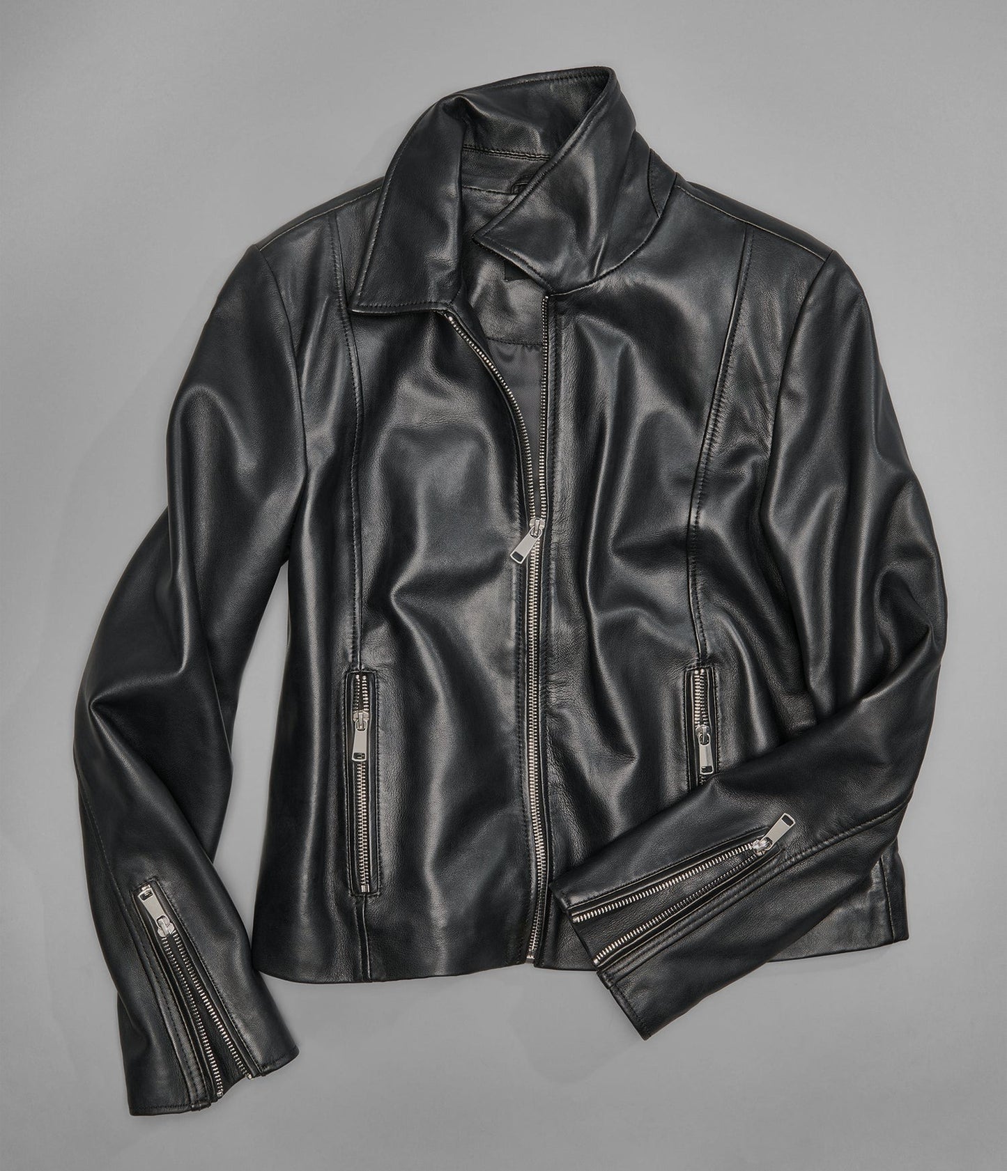 Women's Black Biker Lambskin Leather Jacket - Arcane Fox