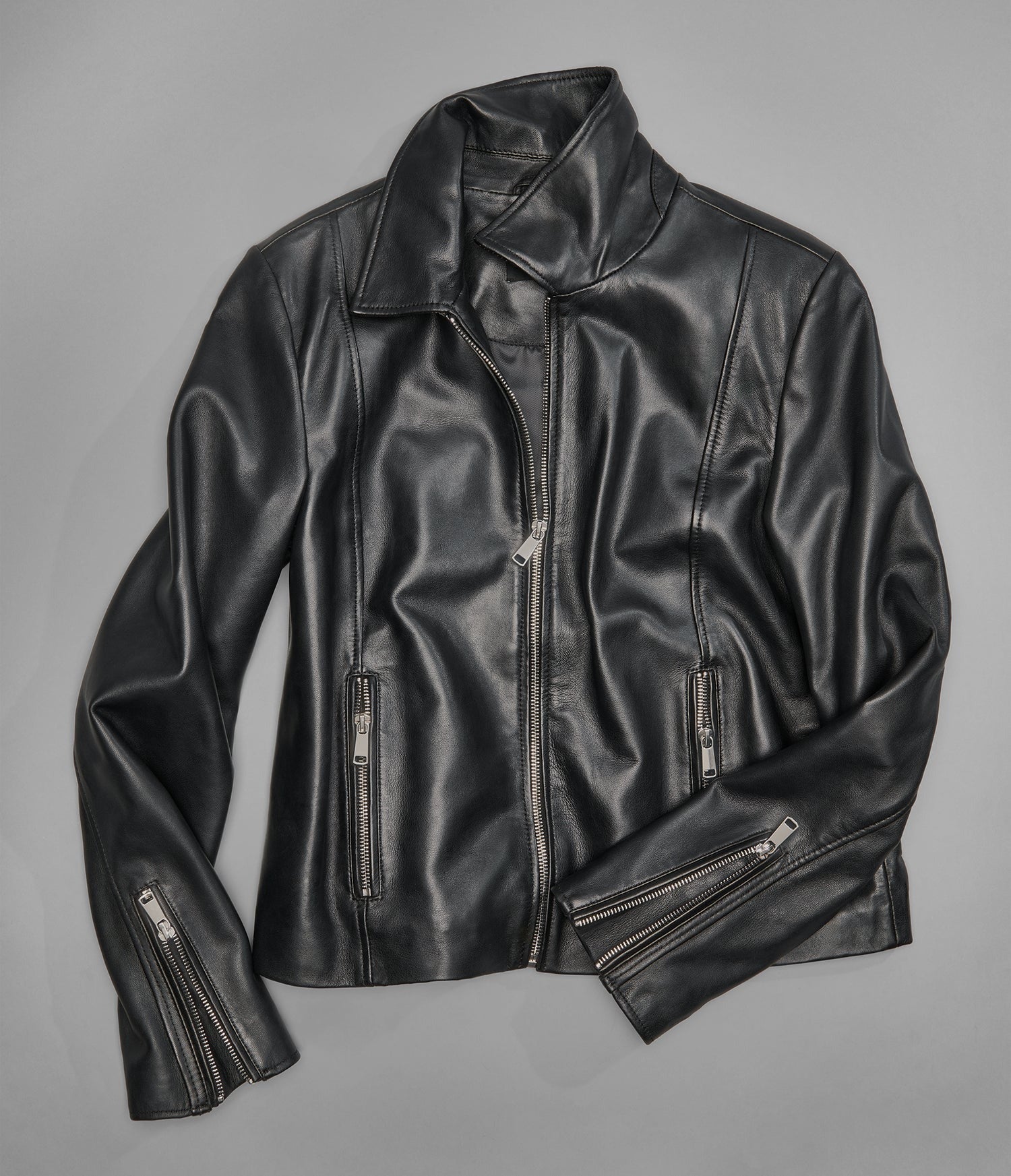 Women's Black Biker Lambskin Leather Jacket - Arcane Fox