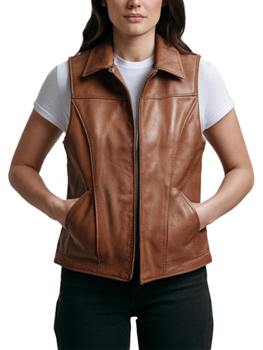Women's Brown Leather Vest
