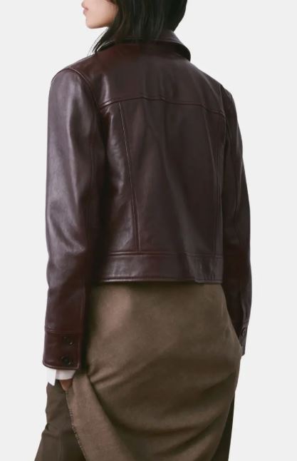 Women's Coffee Brown Trucker Leather Jacket