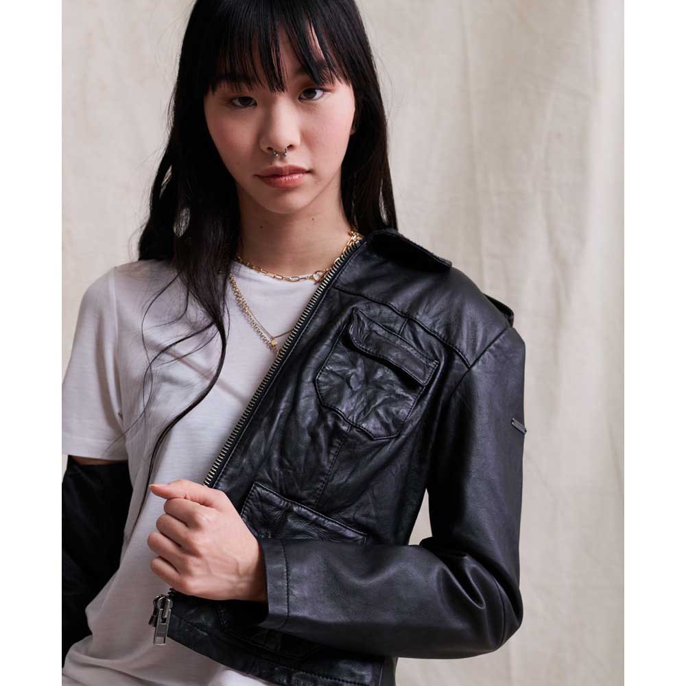 Women's Harrington Trucker Leather Jacket In Black