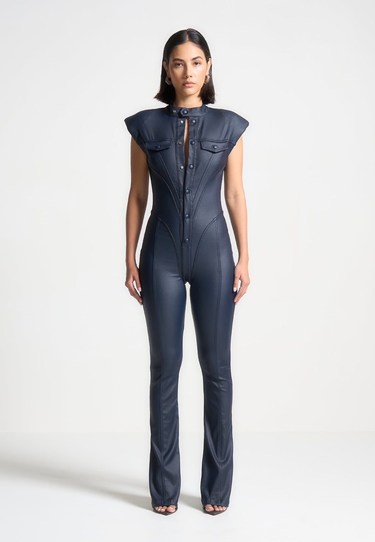 Women's Royal Blue Bodycon Leather Jumpsuit