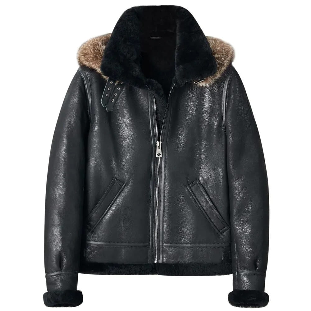 Men's B3 Shearling Parka Leather Jacket In Black - Arcane Fox