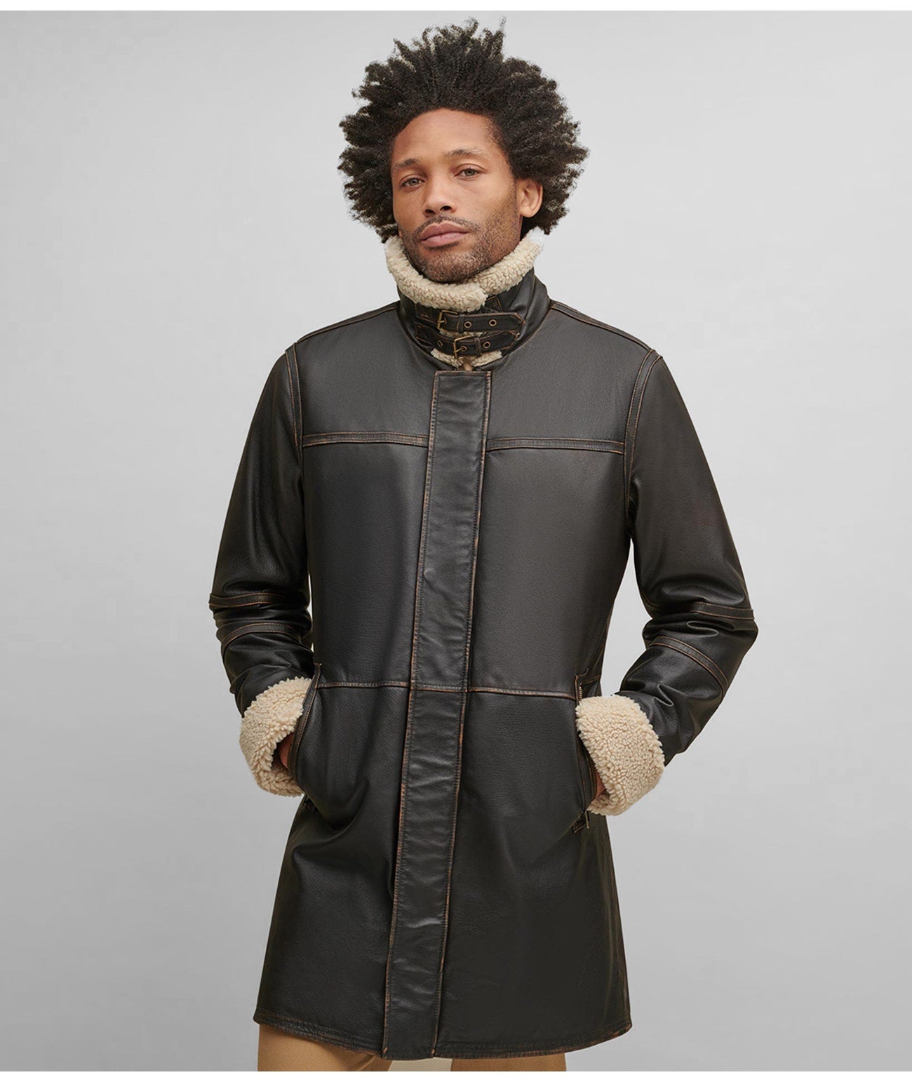 Men's B7 Shearling Leather Coat In Dark Brown