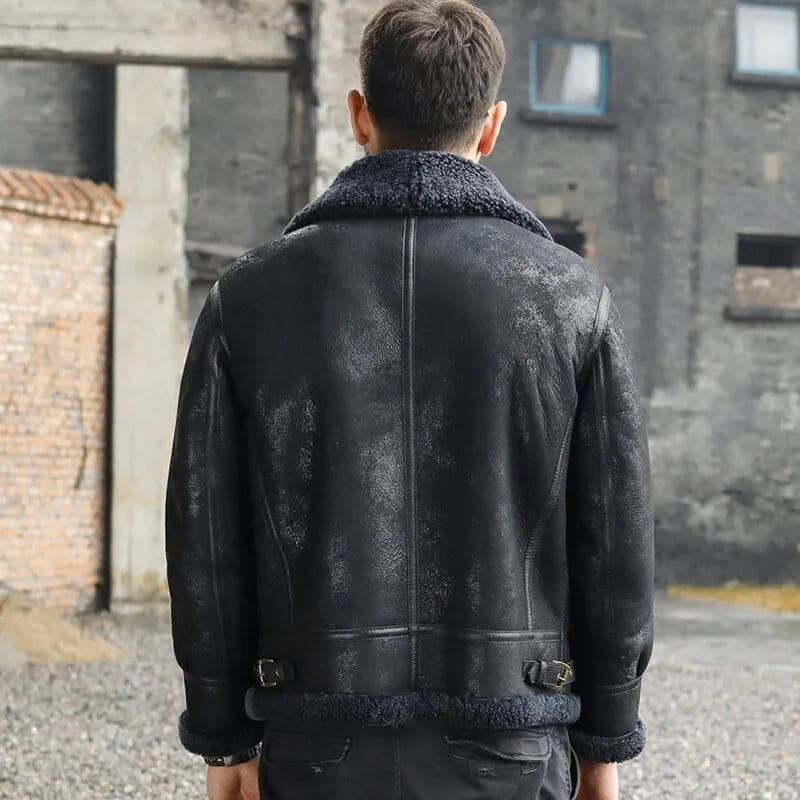 Men's Black B3 Shearling Aviator Leather Jacket - Arcane Fox