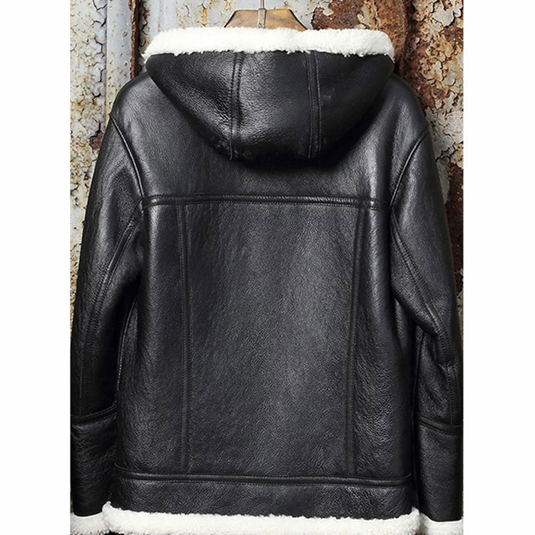 Men's Black Hooded Fur Leather jacket Double Sided