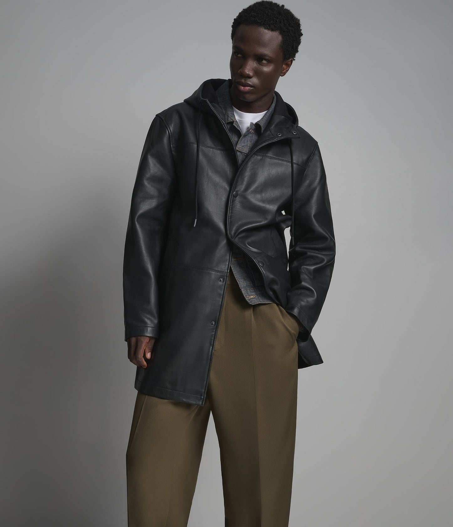Men's Black Hooded Leather Coat - Arcane Fox