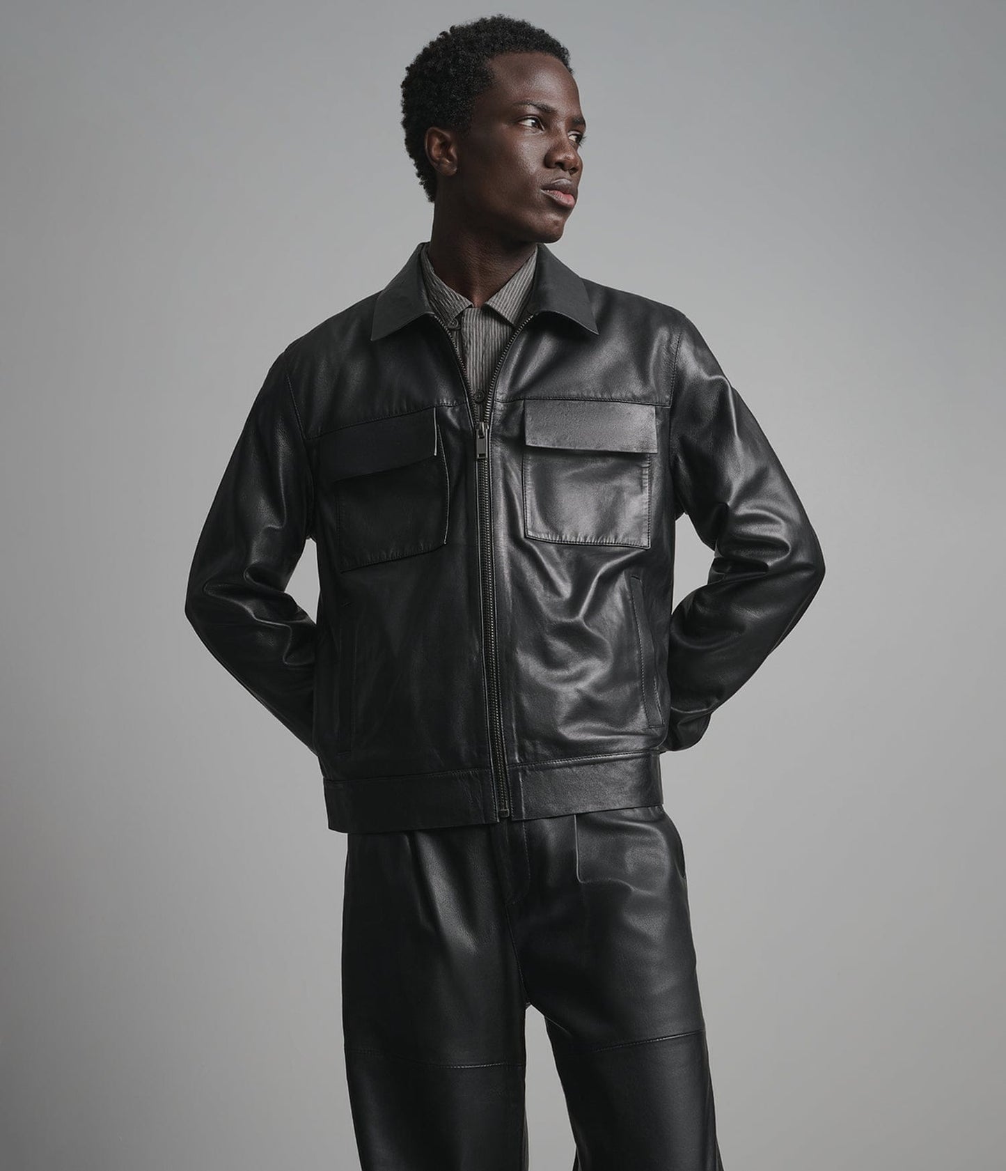 Men's Black Leather Trucker Jacket - Arcane Fox