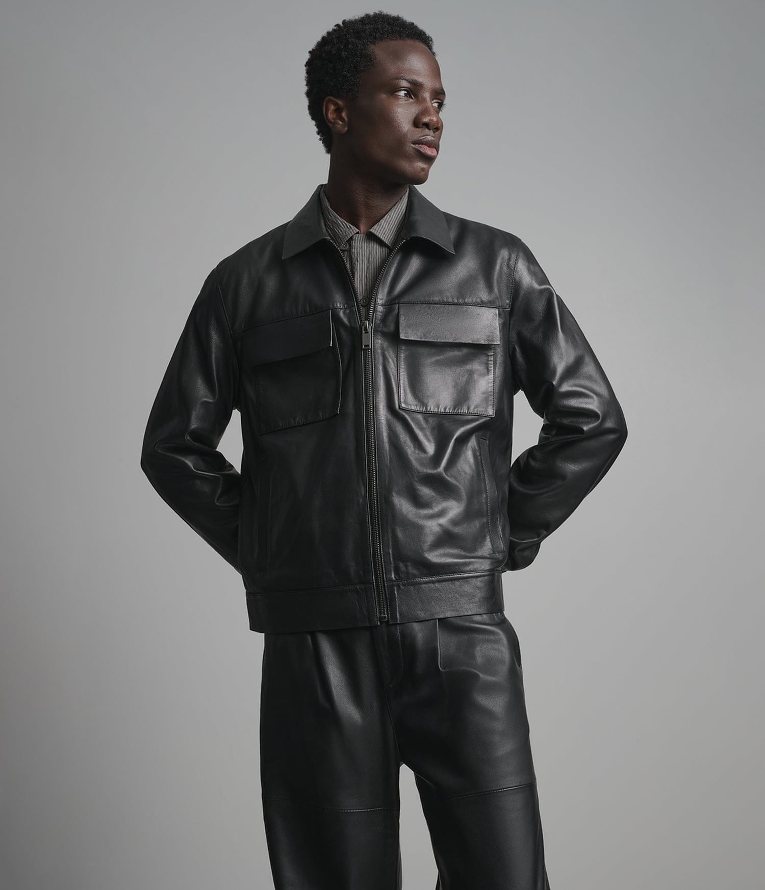 Men's Black Leather Trucker Jacket - Arcane Fox