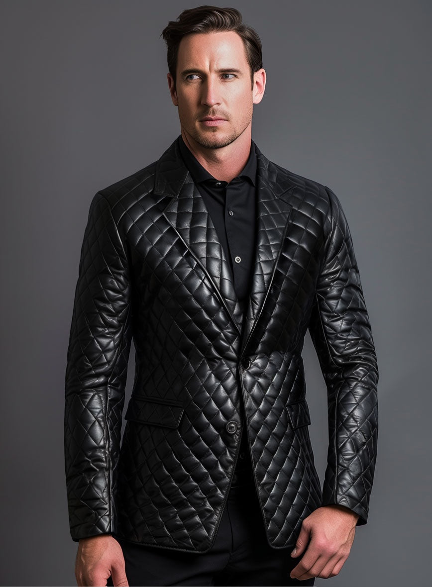 Men's Black Quilted Leather Blazer