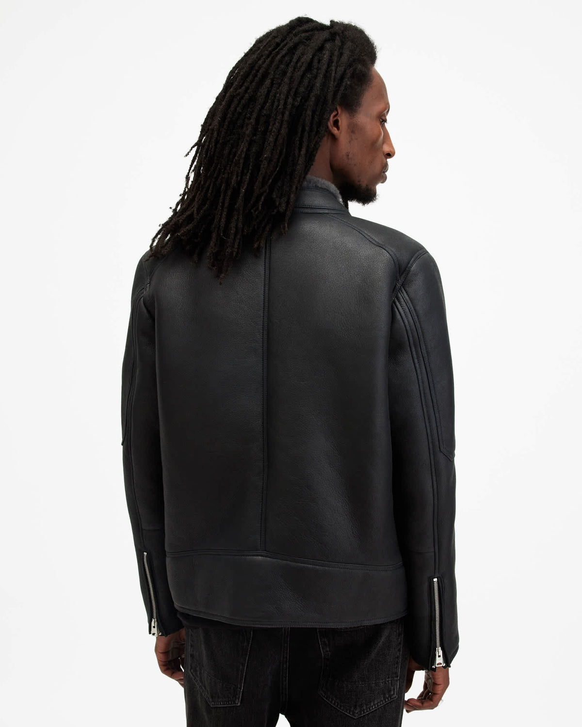Men's Black Shearling Leather Jacket - Arcane Fox