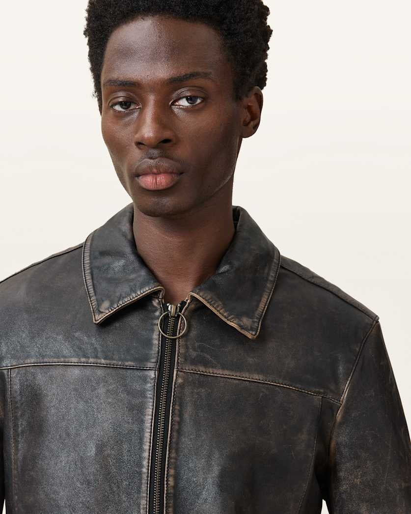 Men's Black Vintage Distressed Leather Jacket