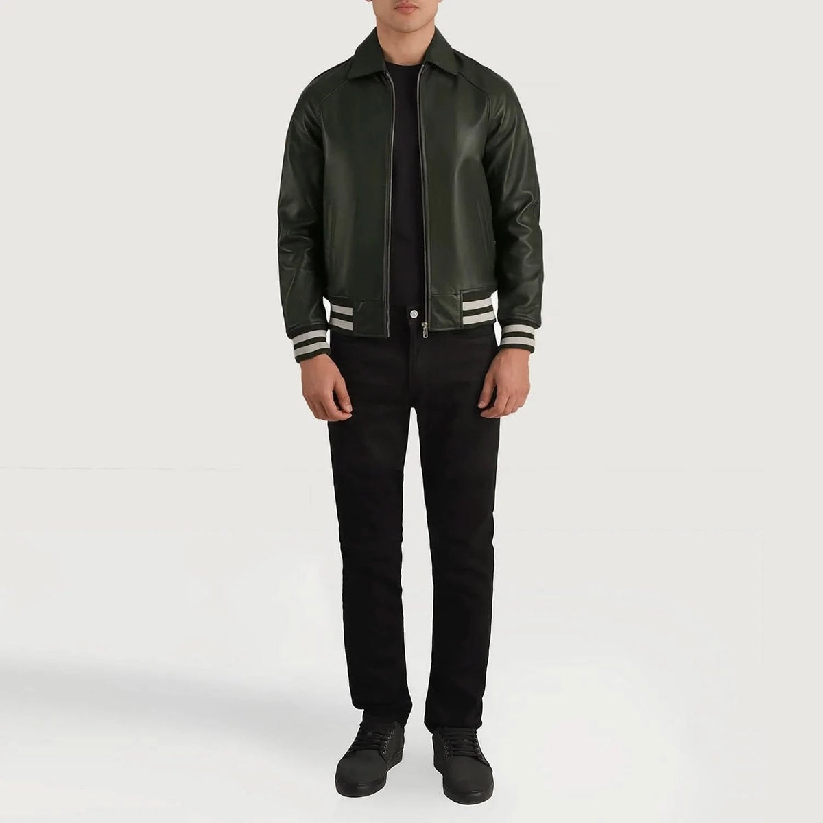 Men's Bomber Dark Green Leather Jacket