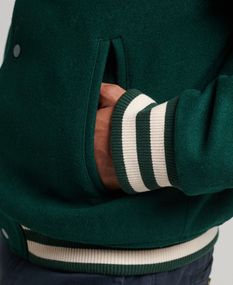 Men's Bomber Varsity Leather Jacket In Green