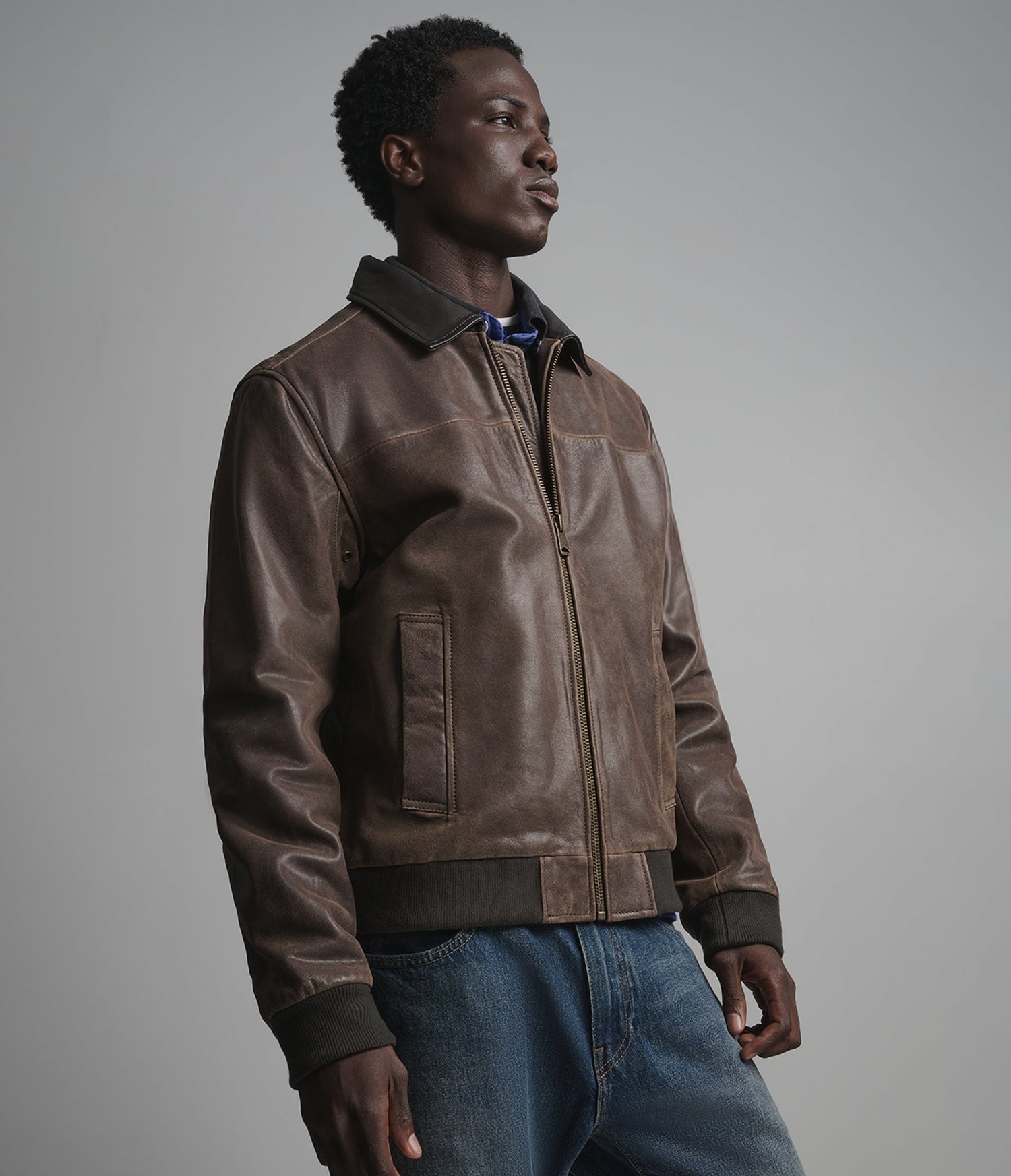 Men's Brown Bomber Leather Jacket