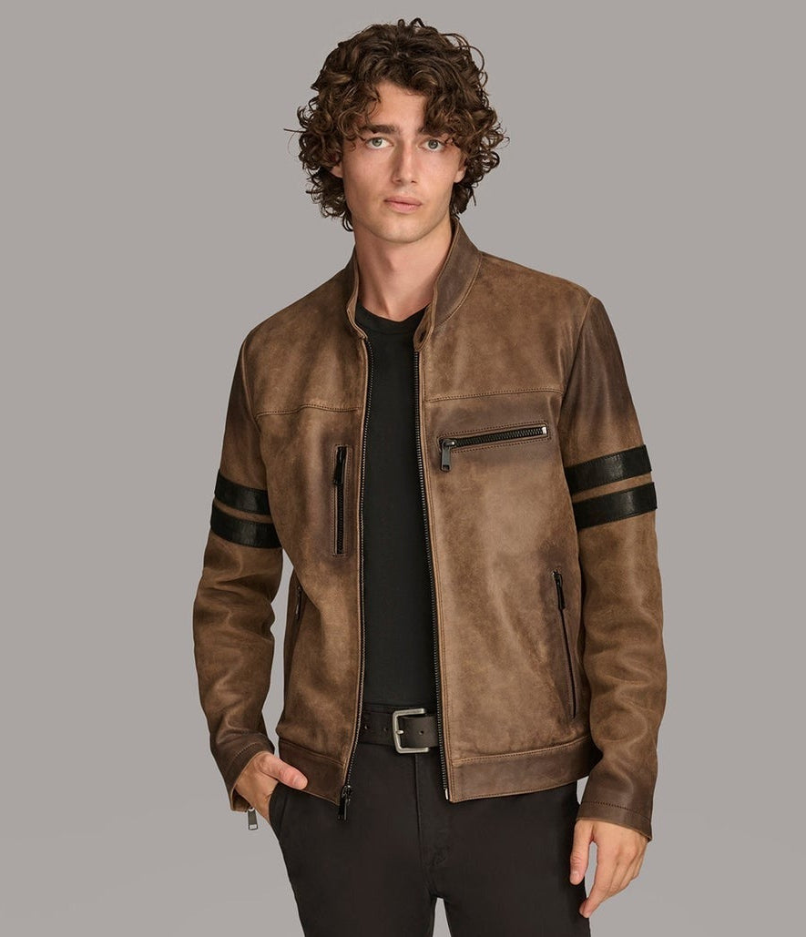 Men's Brown Distressed Motorcycle Leather Jacket