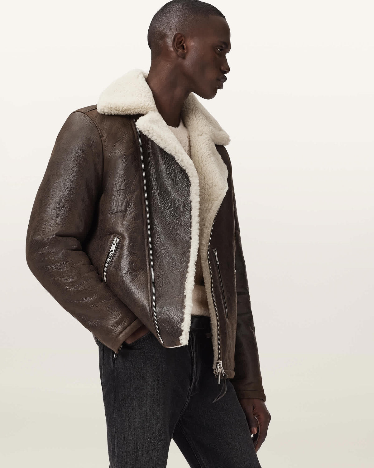 Men's Brown Shearling Aviator Leather Jacket-arcane-fox